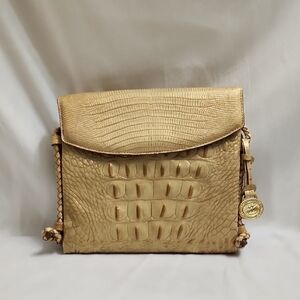 Brahmin Margarita Gold Rio Croc Embossed Leather Shoulder Bag